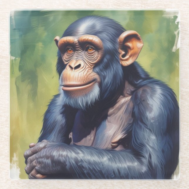 Cute Crazy Funny Chimpanzee  Glass Coaster (Front)