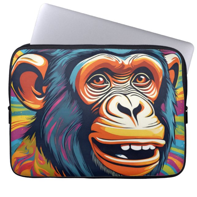 Cute Crazy Funny Chimpanzee  Laptop Sleeve (Front)