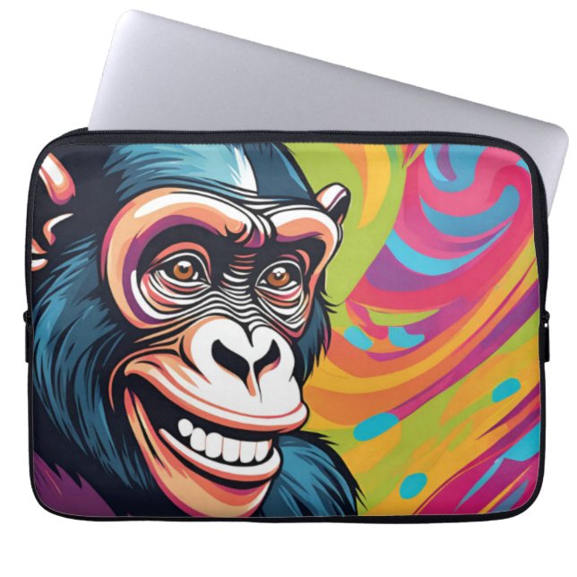 Cute Crazy Funny Chimpanzee  Laptop Sleeve (Front)