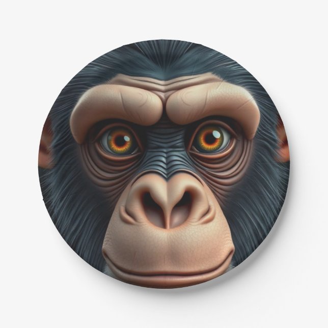Cute Crazy Funny Chimpanzee  Paper Plate (Front)