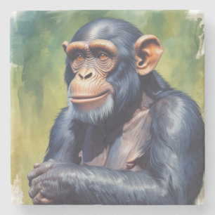 Cute Crazy Funny Chimpanzee  Stone Coaster