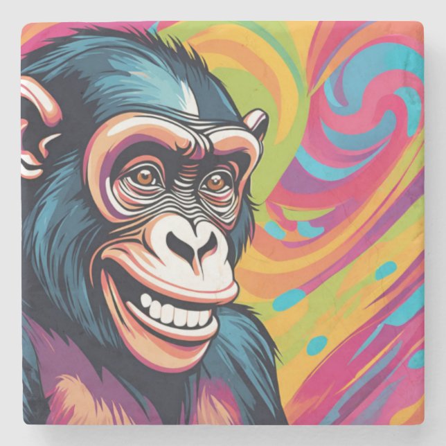 Cute Crazy Funny Chimpanzee  Stone Coaster (Front)