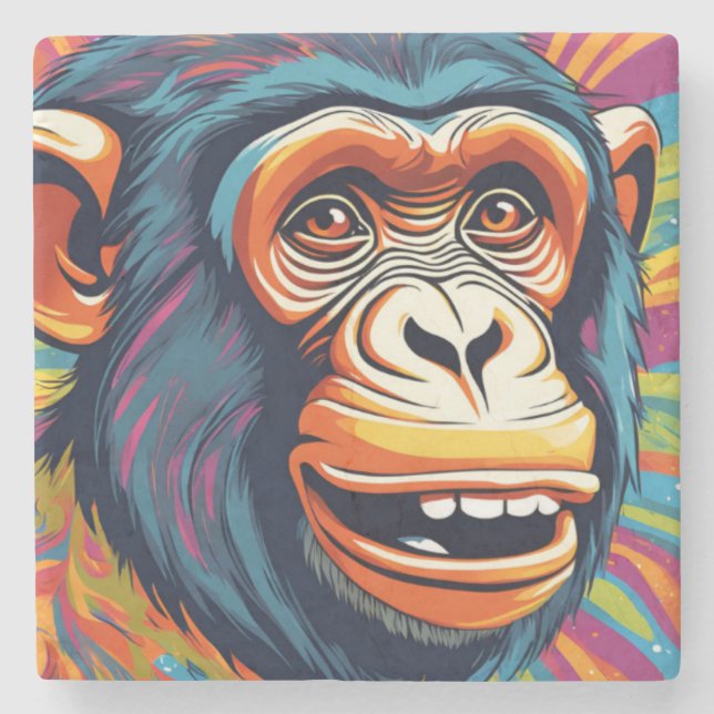 Cute Crazy Funny Chimpanzee  Stone Coaster (Front)