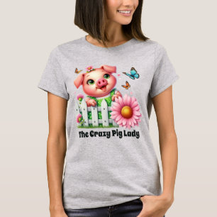 Cute crazy pig lady add text  T-Shirt
