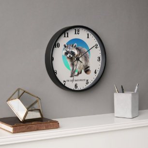 Cute crazy racoon lady add text clock