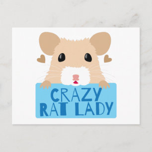 cute crazy rat lady cream postcard
