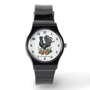 Cute crazy rooster lady customizable watch