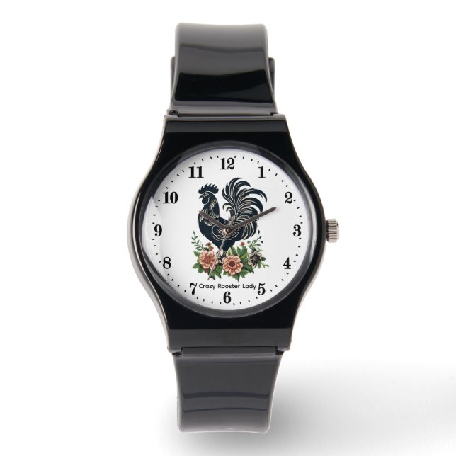 Cute crazy rooster lady customizable watch (Front)