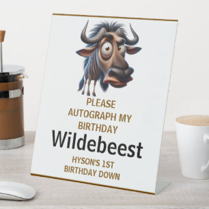 Cute Crazy Wildebeest Farm Theme 1st Birthday Pedestal Sign