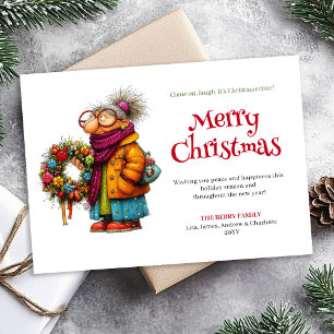 Cute Crazy Woman Christmas Greeting Custom Card
