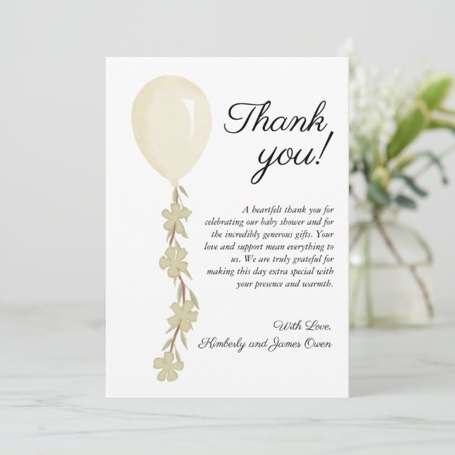 Cute Cream Balloon Baby Shower  Thank You Card (Standing Front)