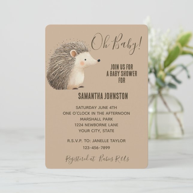 Cute Cream Brown Hedgehog Invitation (Standing Front)