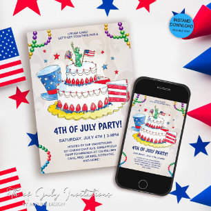 Cute Cream Cake Patriotic 4th of July Party Invitation