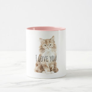 Cute Cream Cat with Glasses Mug