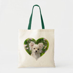 Cute cream Chihuahua Dog Puppy Pet Photo Heart - Tote Bag