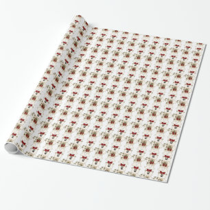 Cute Cream Christmas Bear+Candy Cane Wrapping Paper