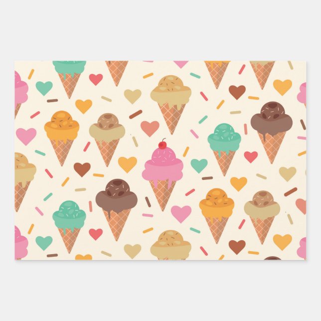 Cute  Cream Cone  pattern  Wrapping Paper Sheet (Front)