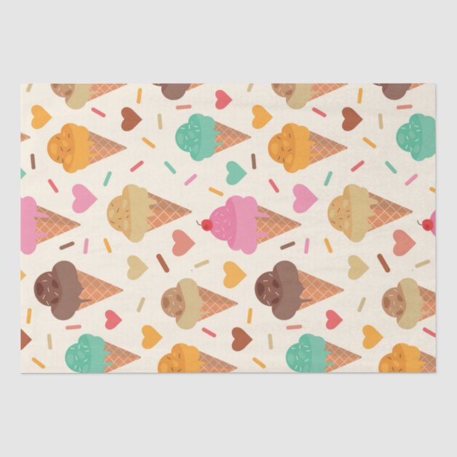 Cute  Cream Cones With Hearts  Tissue Paper (Front)