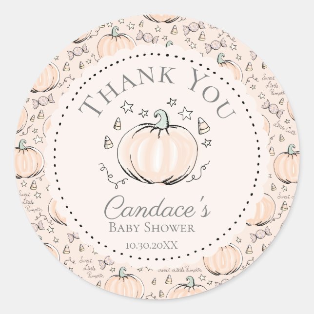 Cute Cream Little Pumpkin Baby Shower Thank You Classic Round Sticker (Front)