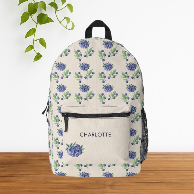Cute Cream Watercolor Blueberry Fruit Pattern  Printed Backpack (Cute Cream Watercolor Blueberry Fruit Backpack)