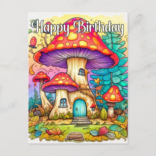 Cute Creative Mushroom House Illustration Postcard (Front)