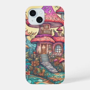 Cute Creative Mushroom Hut Illustration iPhone 15 Case