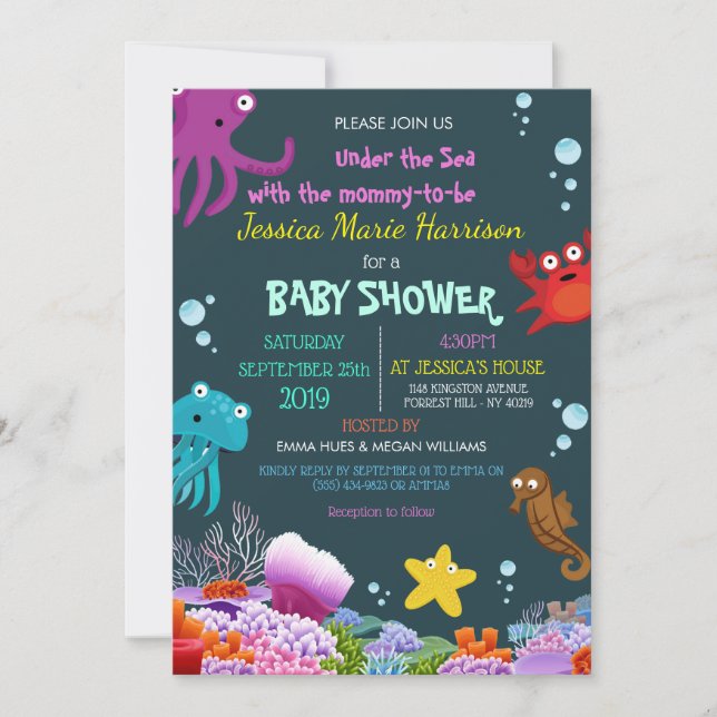 Cute Creature Under The Sea Ocean Baby Shower RSVP Invitation (Front)