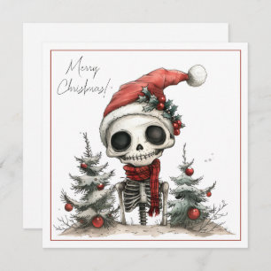 Cute Creepy Christmas Skeleton in a Santa Hat