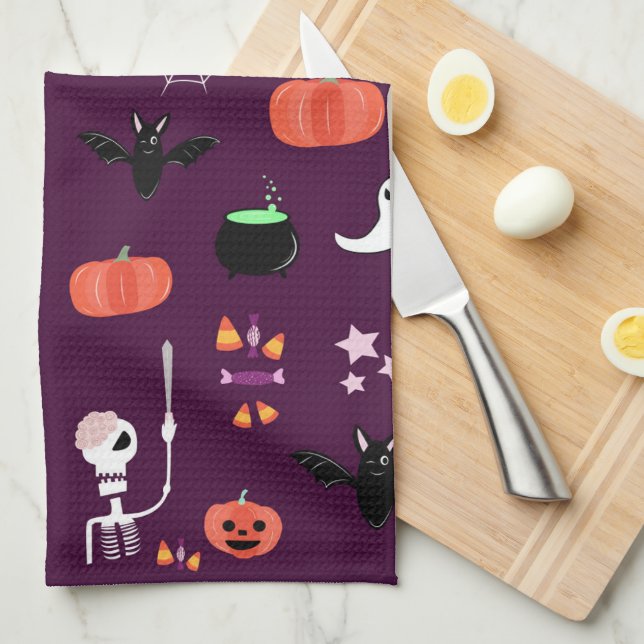 Cute Creepy Halloween Art Tea Towel (Quarter Fold)