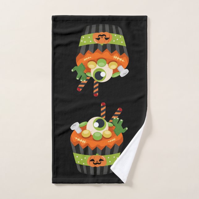 Cute & Creepy Halloween Cupcake with a Big Eyeball Bath Towel Set (Hand Towel)