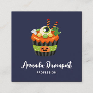 Cute & Creepy Halloween Cupcake with a Big Eyeball Square Business Card