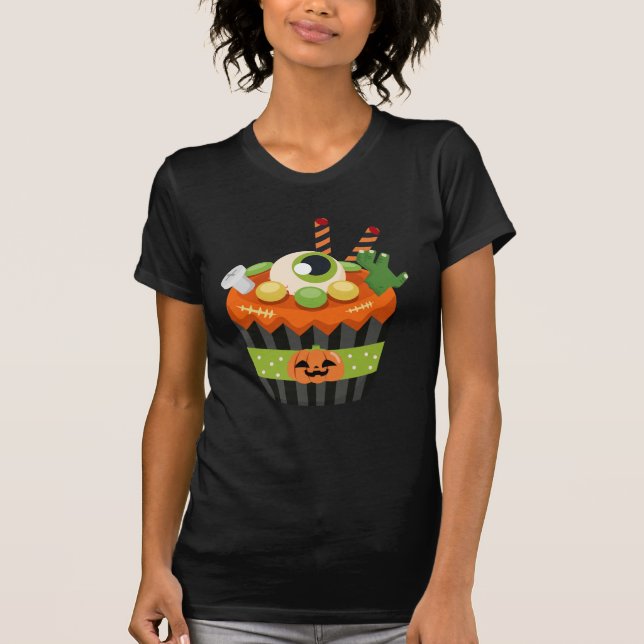 Cute & Creepy Halloween Cupcake with a Big Eyeball T-Shirt (Front)
