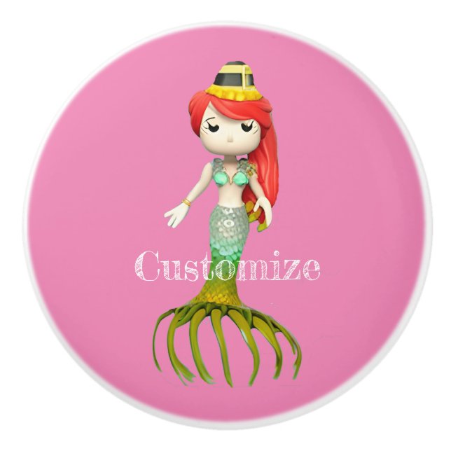Cute Creepy Mermaid Witch Thunder_Cove  Ceramic Knob (Front)