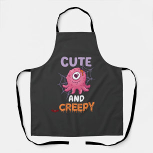 Cute Creepy Pink Monster Halloween Spider Web Bats Apron