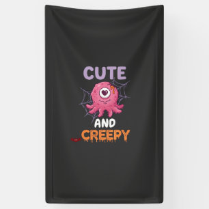 Cute Creepy Pink Monster Halloween Spider Web Bats Banner
