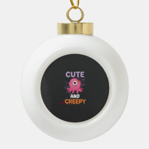 Cute Creepy Pink Monster Halloween Spider Web Bats Ceramic Ball Christmas Ornament