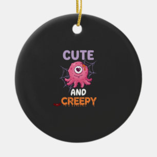 Cute Creepy Pink Monster Halloween Spider Web Bats Ceramic Ornament