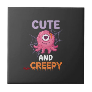 Cute Creepy Pink Monster Halloween Spider Web Bats Ceramic Tile