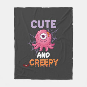 Cute Creepy Pink Monster Halloween Spider Web Bats Fleece Blanket
