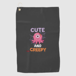 Cute Creepy Pink Monster Halloween Spider Web Bats Golf Towel