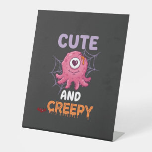 Cute Creepy Pink Monster Halloween Spider Web Bats Pedestal Sign