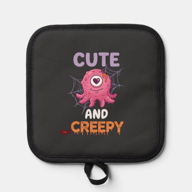 Cute Creepy Pink Monster Halloween Spider Web Bats Pot Holder (Front)