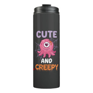 Cute Creepy Pink Monster Halloween Spider Web Bats Thermal Tumbler