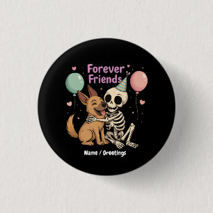 Cute Creepy Skeleton Hugging German Shepherd Dog F 3 Cm Round Badge