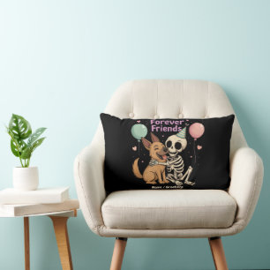 Cute Creepy Skeleton Hugging German Shepherd Dog F Lumbar Cushion