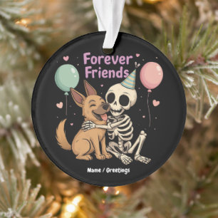Cute Creepy Skeleton Hugging German Shepherd Dog F Ornament