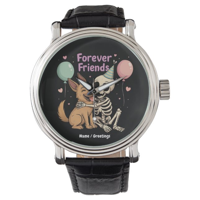 Cute Creepy Skeleton Hugging German Shepherd Dog F Watch (Front)
