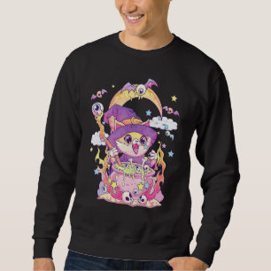 Cute Creepy Witchy Cat And Skull Pastel Goth Wicca Sweatshirt