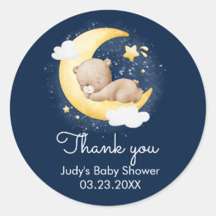 Cute Crescent Navy Moon Teddy Bear Baby Shower Classic Round Sticker