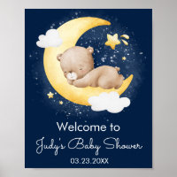 Cute Crescent Navy Moon Teddy Bear Baby Shower